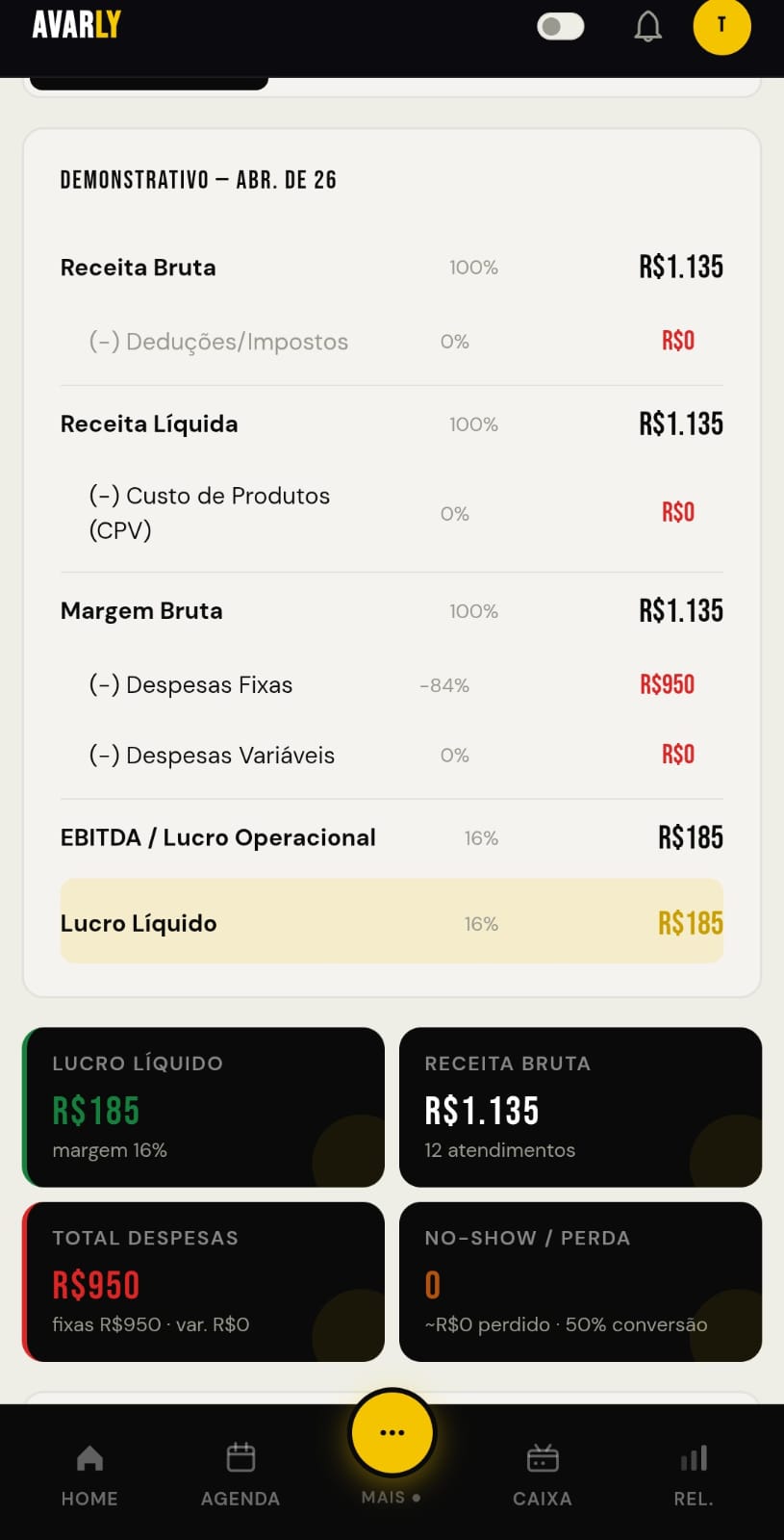 Mock da tela